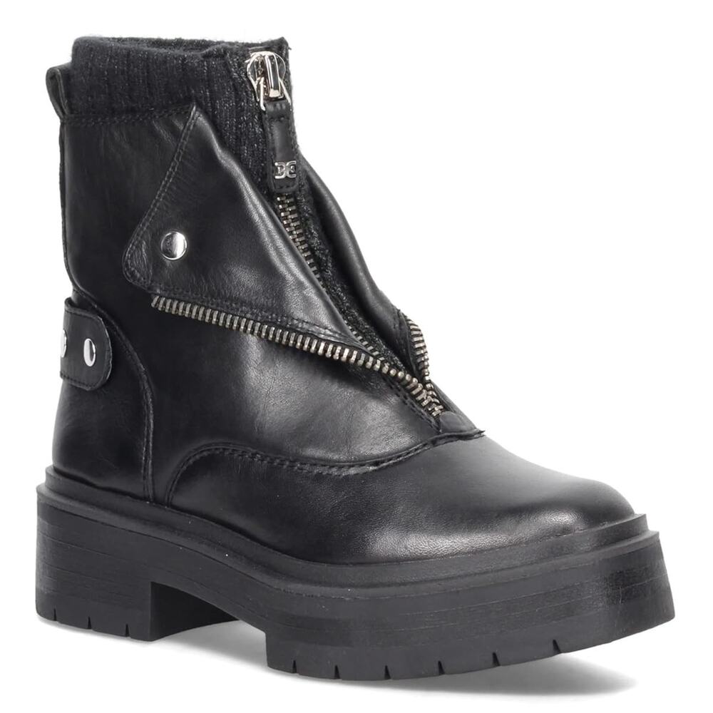 Sam Edelman Womens Linds Ankle Boots Lug Sole Center Zip Black Leather 9.5 M